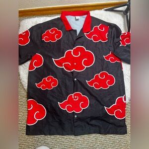 Naruto Black Button-Up Shirt with Red Cloud Pattern